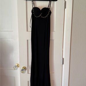 Elegant Black and Gold Chain Strap Dress